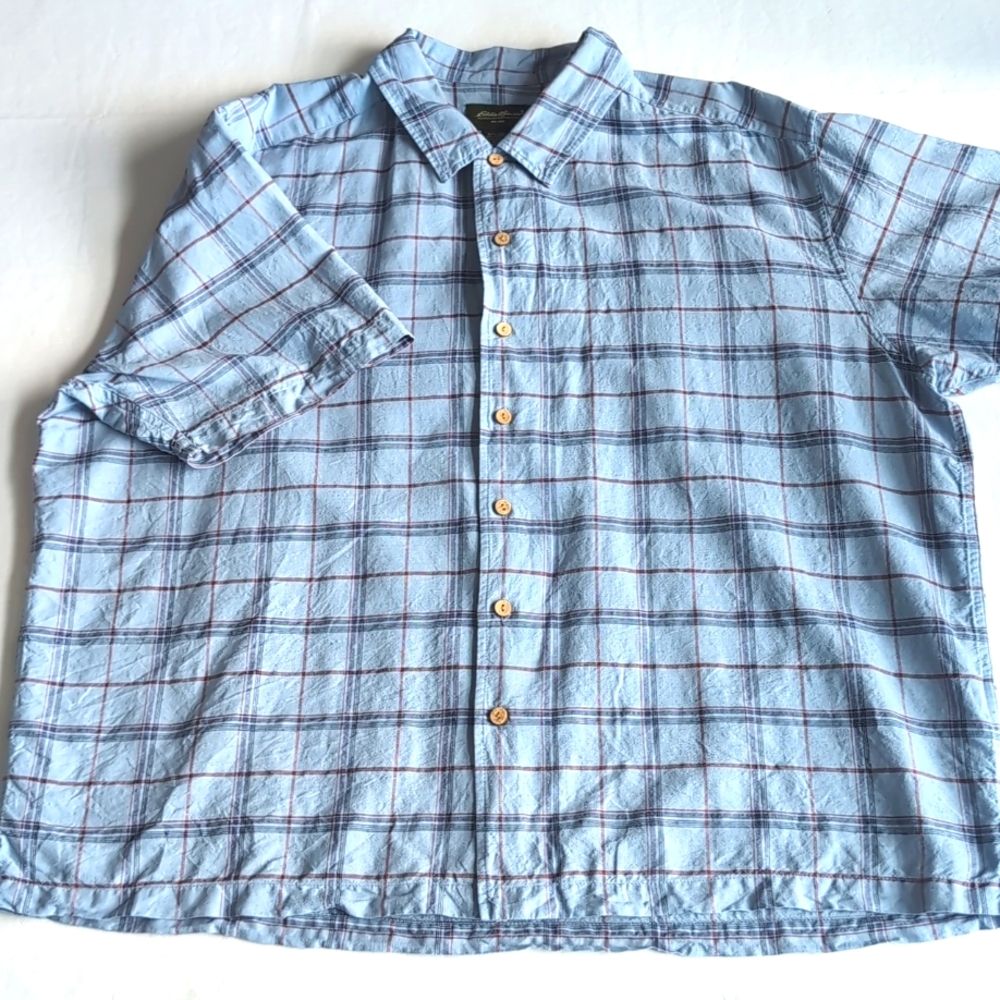 Eddie Bauer Button Down Short Sleeved Linen Cotton Blend Shirt Men's Size XXL